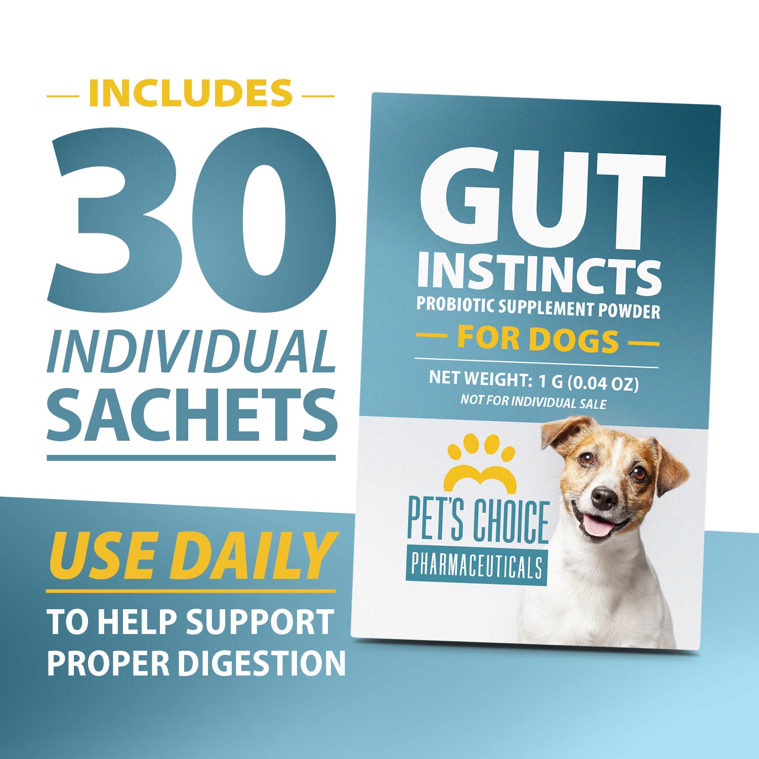 Pet's Choice Gut Instincts Probiotic Powder Packets for Dogs  Daily Digestive & Immune Support, 30 Count