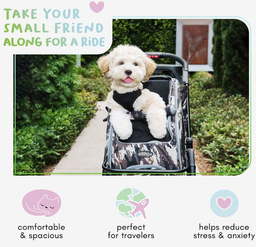 Petique 5-In-1 Pet Carrier, Features: Rolling, Top Handle, Backpack, Luggage Attachment, Car Seat All In One For Small To Medium Dog, Cat, Bunny, Supports Pets Up To 25Lbs - Army Camo