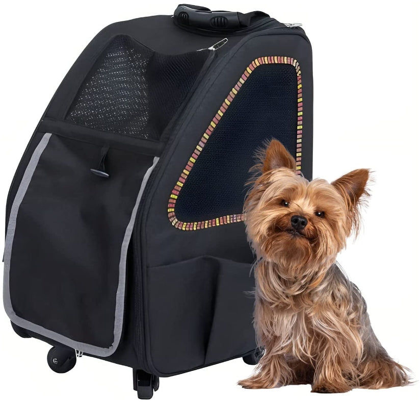 Petique 5-In-1 Pet Carrier, Features: Rolling, Top Handle, Backpack, Luggage Attachment, Car Seat All In One For Small To Medium Dog, Cat, Bunny, Supports Pets Up To 25Lbs - Sunset Strip