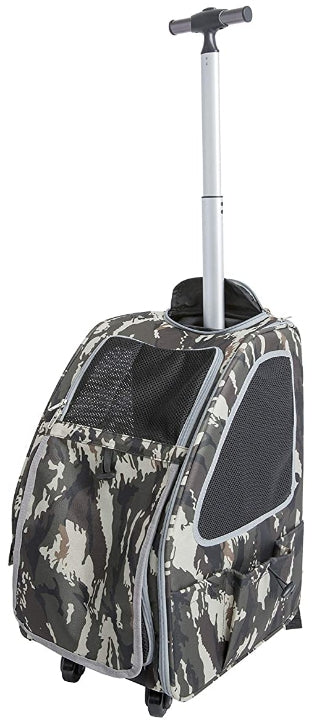 Petique 5-In-1 Complete Travel System With Pet Carrier And Pet Stroller, Stainless Steel Shock Absorption Bike Tires, Sturdy, Lightweight, Large Storage Basket, Supports Pets Up To 25Lbs - Army Camo