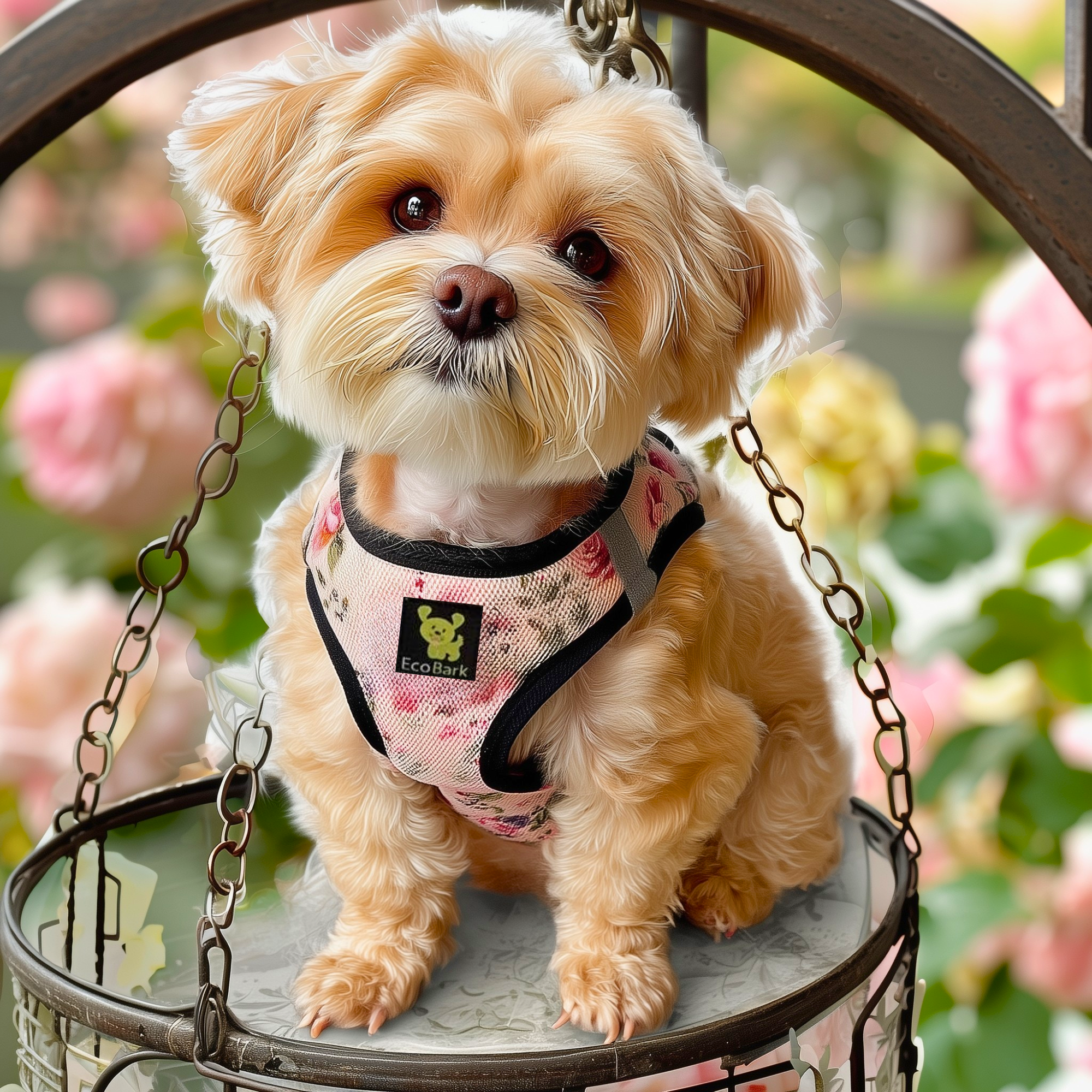 EcoBark Step In Dog Harness - Teacup & Small Breeds- Reflective Soft Mesh Harness for Teacup, Small Dogs and Puppies / French Floral