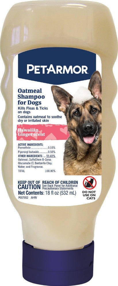 Petarmor Flea & Tick Protection Oatmeal Shampoo For Dogs, Hawaiian Ginger Scent, 18 Oz