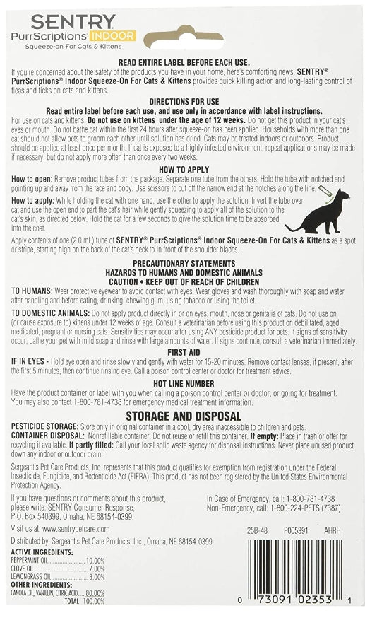 Sentry Purrscriptions Indoor Squeeze-On For Cats And Kittens