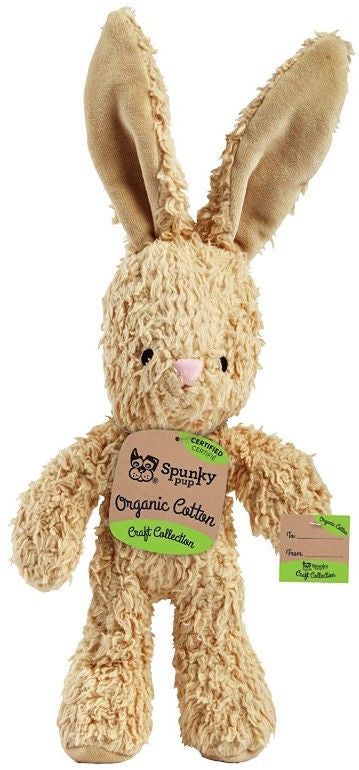 Spunky Pup Organic Cotton Dog Toy | Squeaky Plush Dog Toy | Small Bunny (Color May Slight Vary)