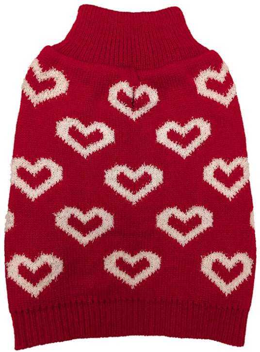 Fashion Pet/ Allover Hearts Sweater/Dog Sweater/Red/Medium