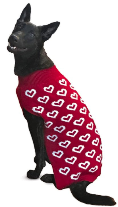 Fashion Pet/ Allover Hearts Sweater/Dog Sweater/Red/Medium