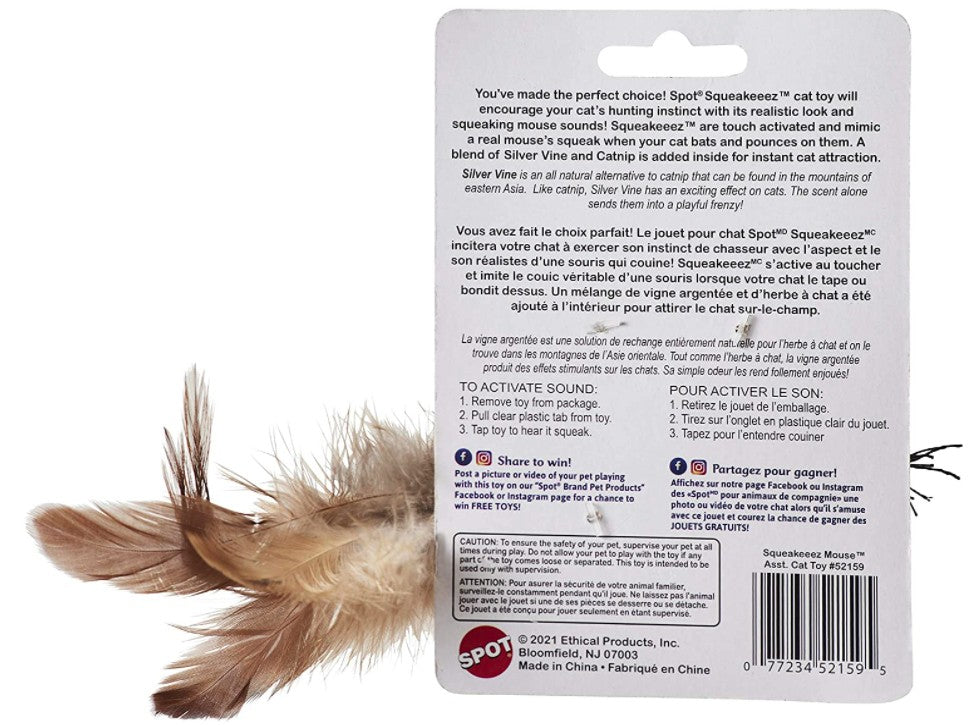 Squeakeeez Mouse Assorted/Touch Activated/Realistic Mouse Sound/With Catnip And Silver Vine Blend/Cat Toy