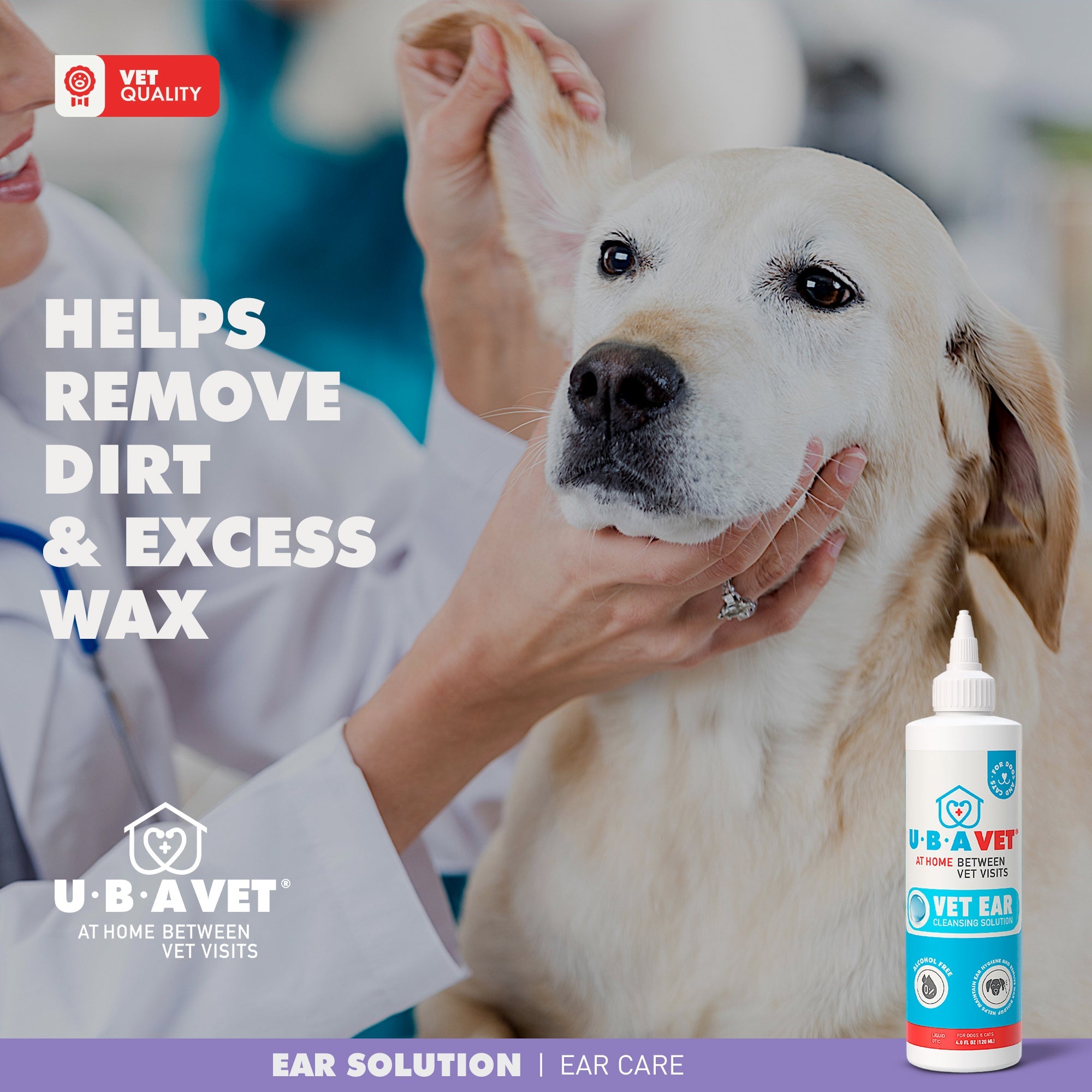 UBAVET Vet Ear Cleansing Solution for Dogs & Cats, 4 fl oz