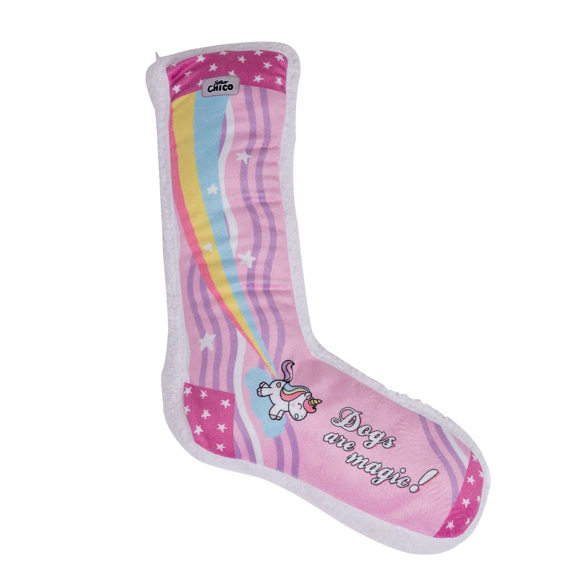 Squeaky Sock Plush Dog Toy – Whimsy Wonders Unicorn Design