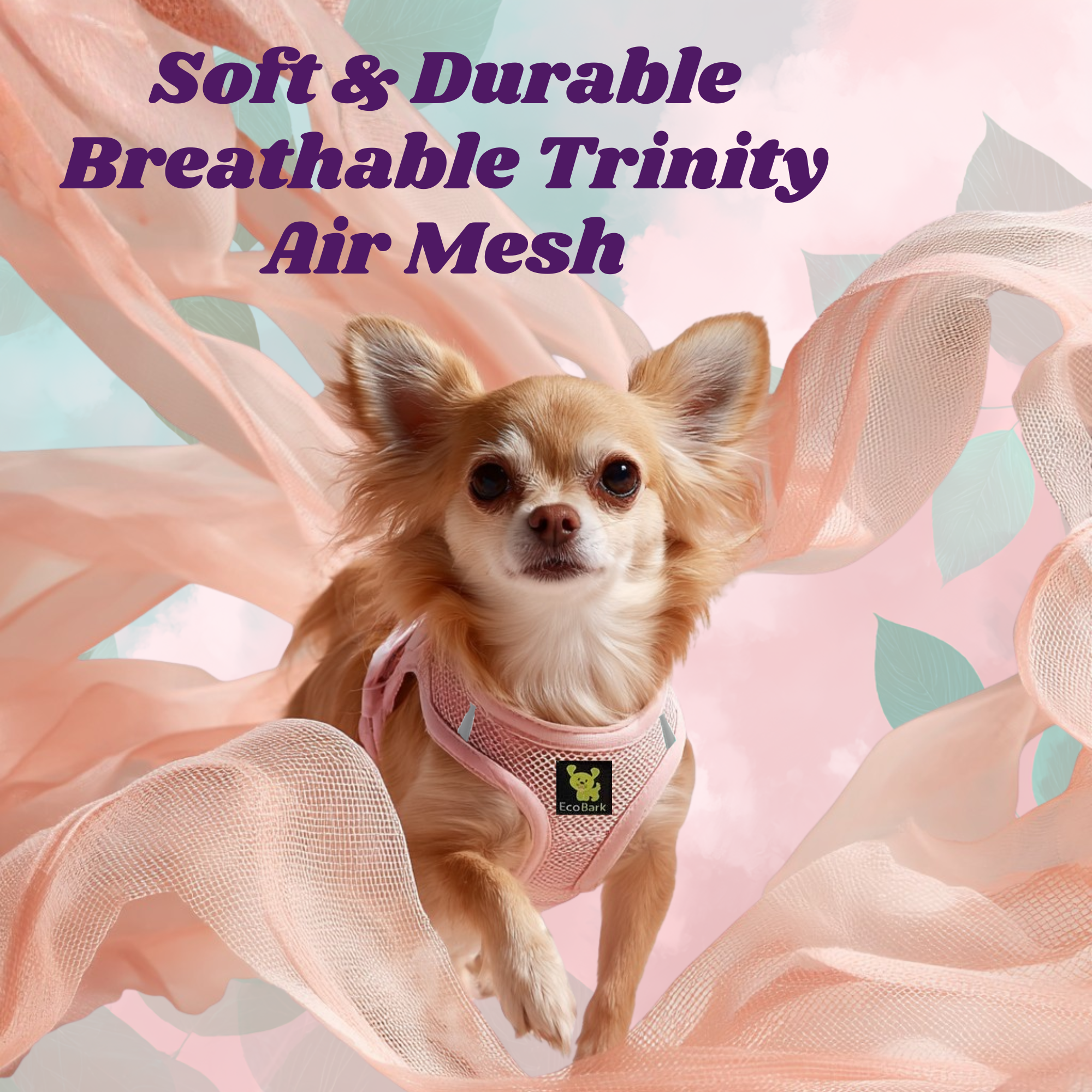 EcoBark Step In Dog Harness - Teacup & Small Breeds- Reflective Soft Mesh Harness for Teacup, Small Dogs and Puppies / Baby Pink