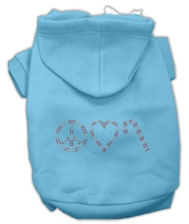 Peace, Love and Candy Canes Dog Hoodie Baby Blue/Medium