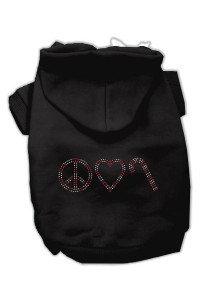 Peace, Love and Candy Canes Dog Hoodie Black/Medium