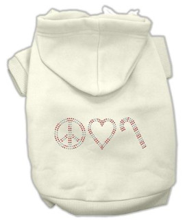Peace, Love and Candy Canes Dog Hoodie Cream/Small