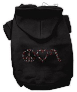 Peace, Love and Candy Canes Dog Hoodie Black/XX Large