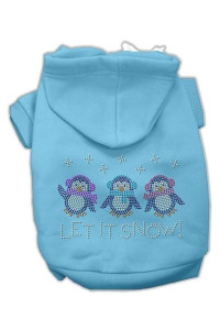 Let it Snow Penguins Rhinestone Dog Hoodie Baby Blue/Medium