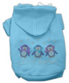 Let it Snow Penguins Rhinestone Dog Hoodie Baby Blue/Small