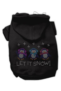 Let it Snow Penguins Rhinestone Dog Hoodie Black/Small