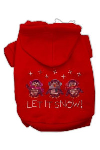 Let it Snow Penguins Rhinestone Dog Hoodie Red/Small