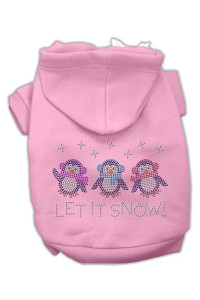 Let it Snow Penguins Rhinestone Dog Hoodie Pink/Extra Small