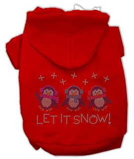 Let it Snow Penguins Rhinestone Dog Hoodie Red/Extra Small