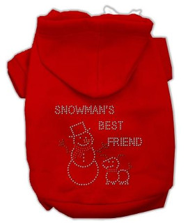 Snowman's Best Friend Rhinestone Dog Hoodie Red/Medium