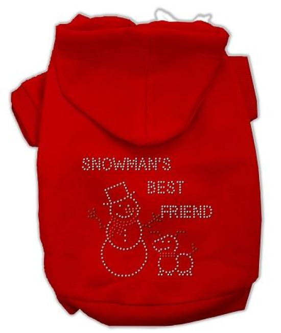 Snowman's Best Friend Rhinestone Dog Hoodie Red/Extra Small