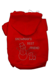 Snowman's Best Friend Rhinestone Dog Hoodie Red/XX Large