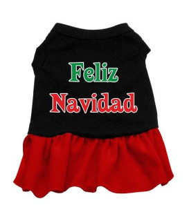 Feliz Navidad Dog Dress - Black with Red/Medium