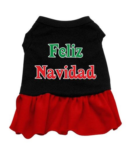 Feliz Navidad Dog Dress - Black with Red/Extra Large