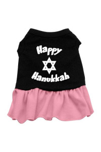 Happy Hanukkah Dog Dress - Black with Pink/Large