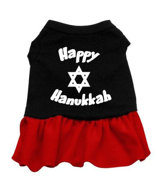 Happy Hanukkah Dog Dress - Black with Red/Small