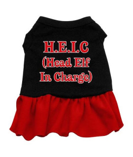 Head Elf in Charge Dog Dress - Black with Red/Large
