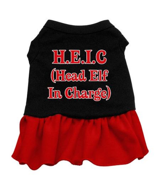 Head Elf in Charge Dog Dress - Black with Red/Medium