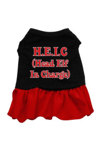 Head Elf in Charge Dog Dress - Black with Red/Extra Small