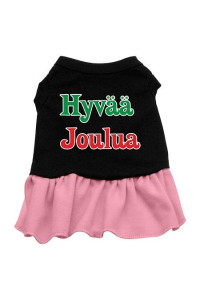 Hyvaa Joulua Dog Dress - Black with Pink/Small