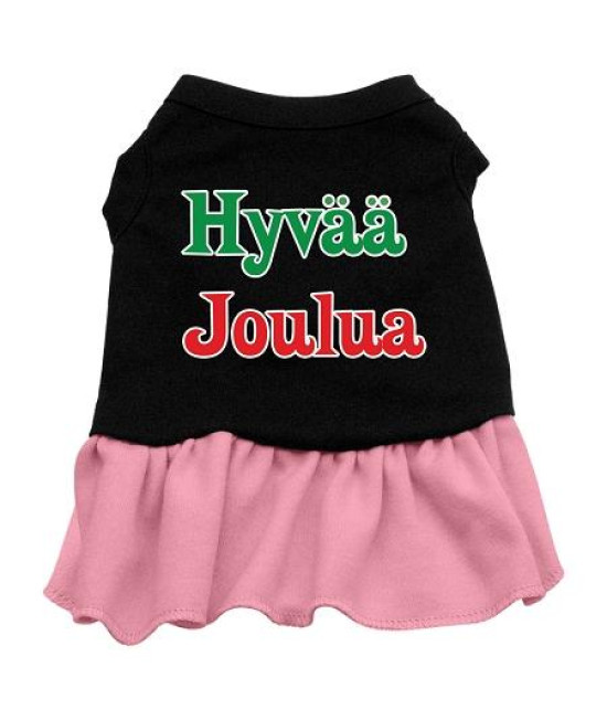 Hyvaa Joulua Dog Dress - Black with Pink/Small