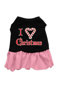 I Love Christmas Dog Dress - Black with Pink/Large