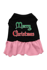 Merry Christmas Dog Dress - Black with Pink/Small