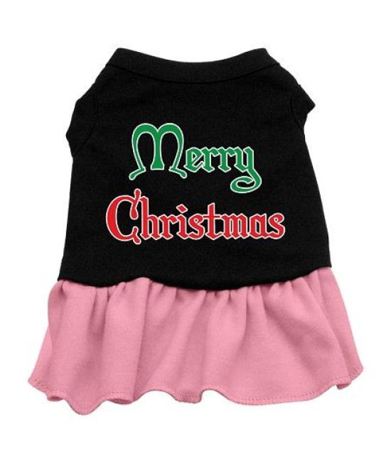 Merry Christmas Dog Dress - Black with Pink/XX Large