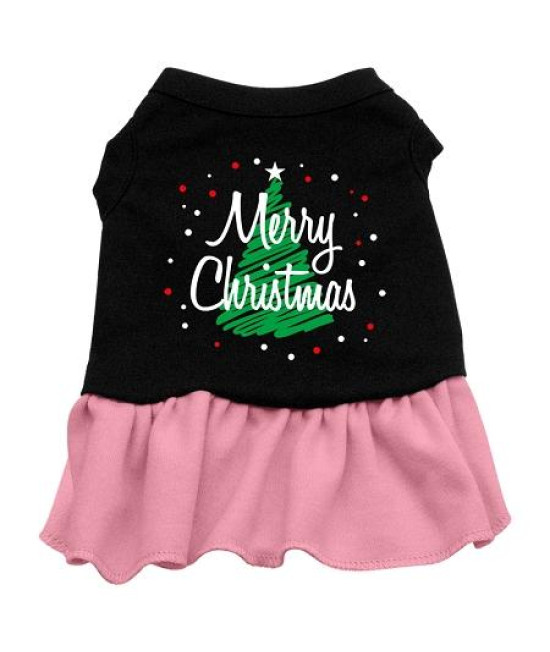 Scribble Merry Christmas Dog Dress - Black with Pink/Large