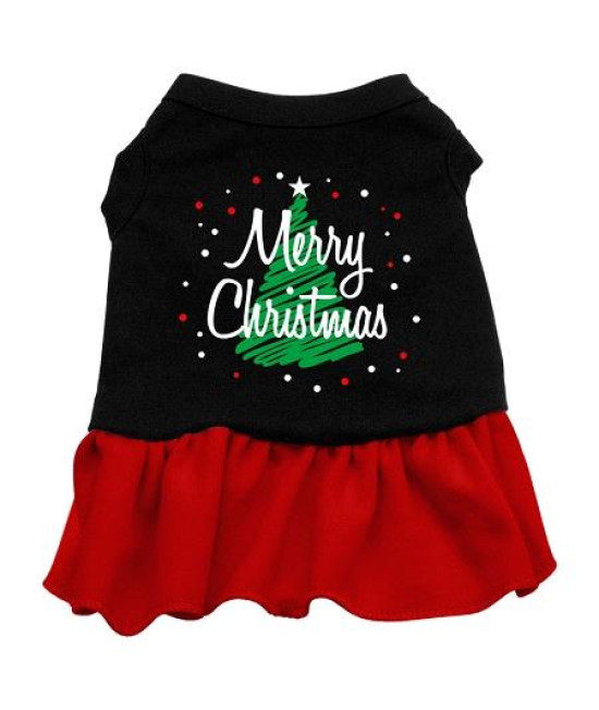Scribble Merry Christmas Dog Dress - Black with Red/Extra Small
