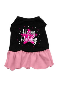 Scribble Happy Holidays Dog Dress - Black with Pink/Small