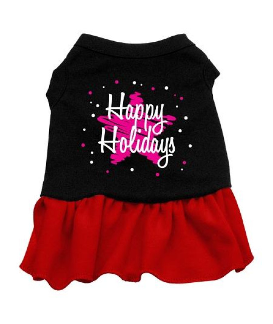 Scribble Happy Holidays Dog Dress - Black with Red/Small