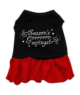 Seasons Greetings Dog Dress - Black with Red/Large
