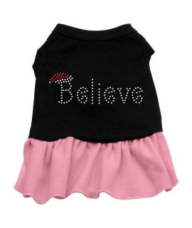 Believe Rhinestone Dog Dress - Black with Pink/Large
