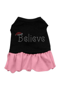 Believe Rhinestone Dog Dress - Black with Pink/Extra Small