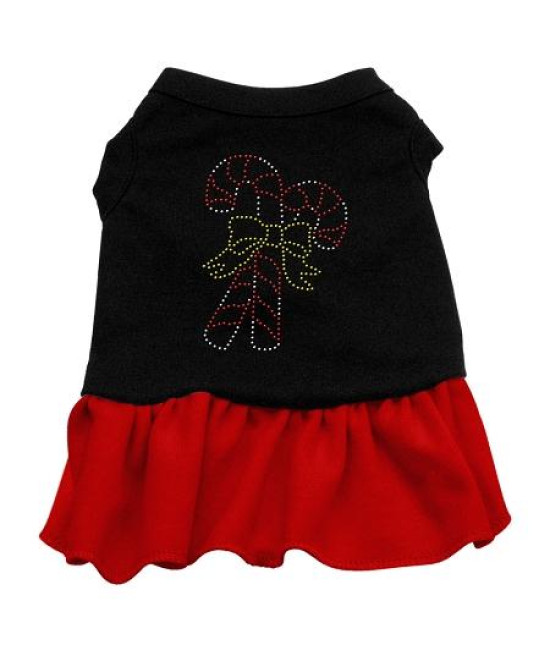 Candy Canes Rhinestone Dog Dress - Black with Red/Extra Large