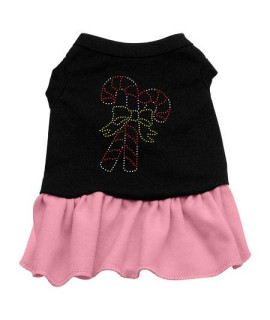 Candy Canes Rhinestone Dog Dress - Black with Pink/Extra Small