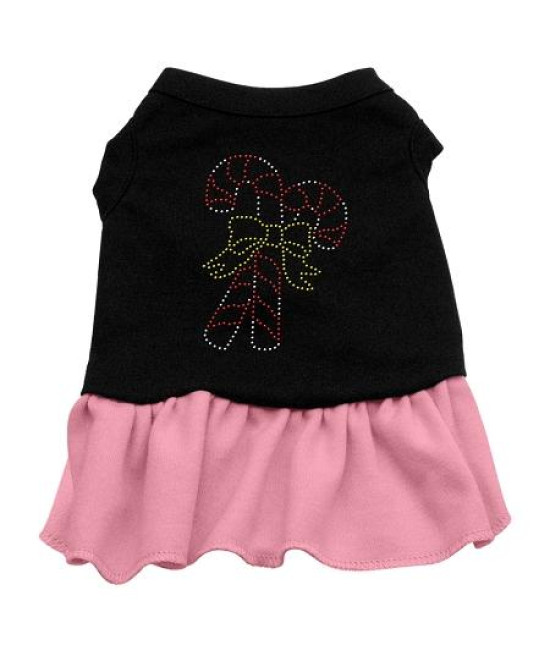 Candy Canes Rhinestone Dog Dress - Black with Pink/Extra Small