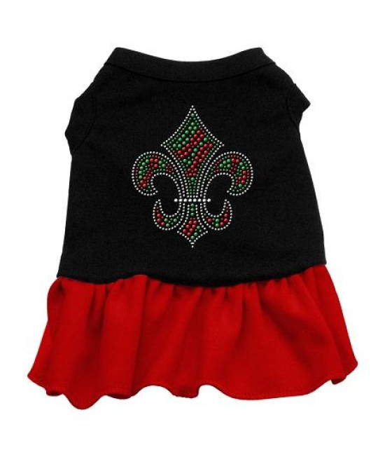 Christmas Fleur De Lis Rhinestone Dog Dress - Black with Red/Small